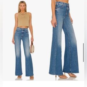 Mother The Hustler Roller Heel High Rise Wide Leg Jeans in Tropic Like It’s Hot